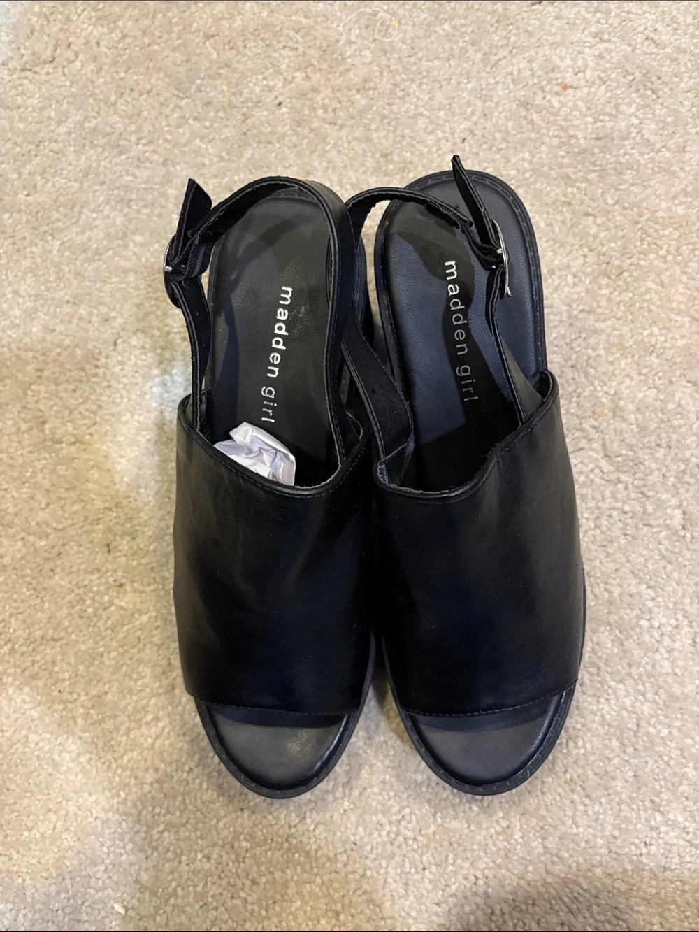 Madden Girl Black Platform Chunky Heel Slingback Sandals